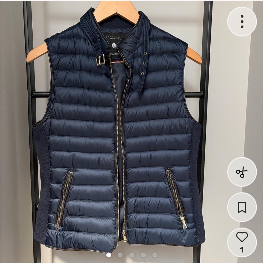 Zara Black Quilted Down VEST with Gold Hardware